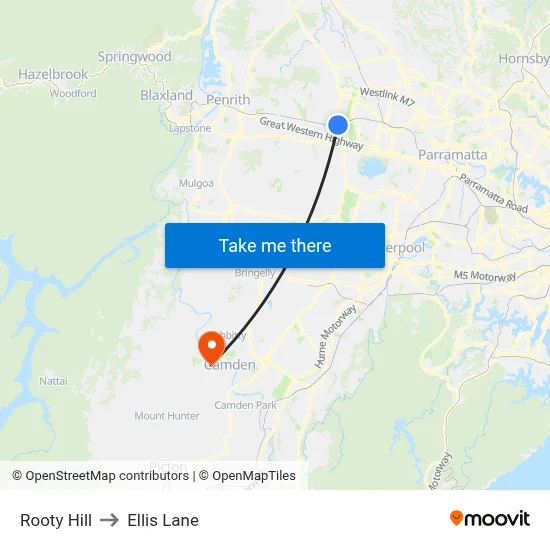 Rooty Hill to Ellis Lane map