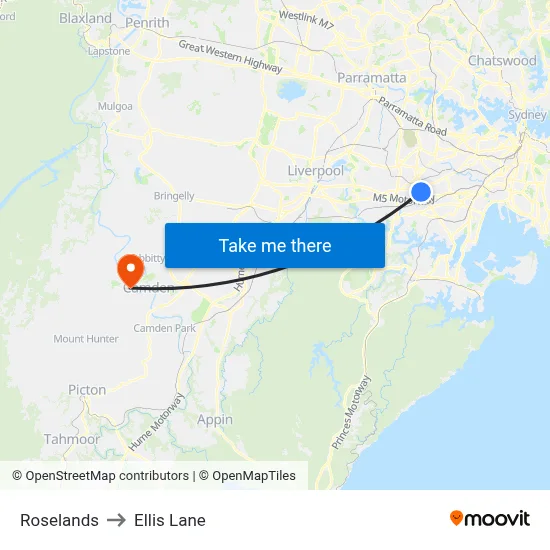 Roselands to Ellis Lane map