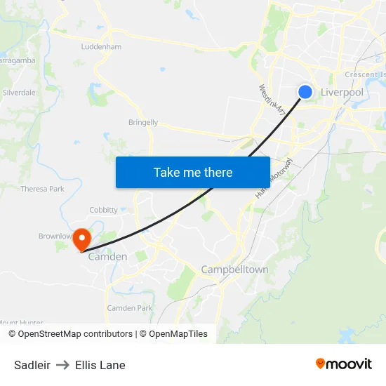Sadleir to Ellis Lane map