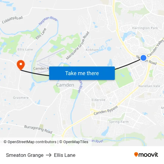 Smeaton Grange to Ellis Lane map