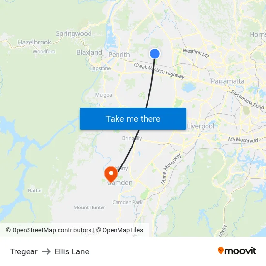Tregear to Ellis Lane map