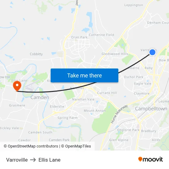 Varroville to Ellis Lane map