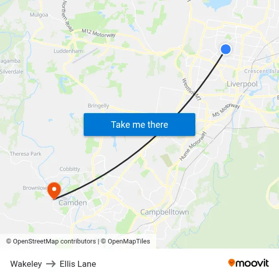 Wakeley to Ellis Lane map