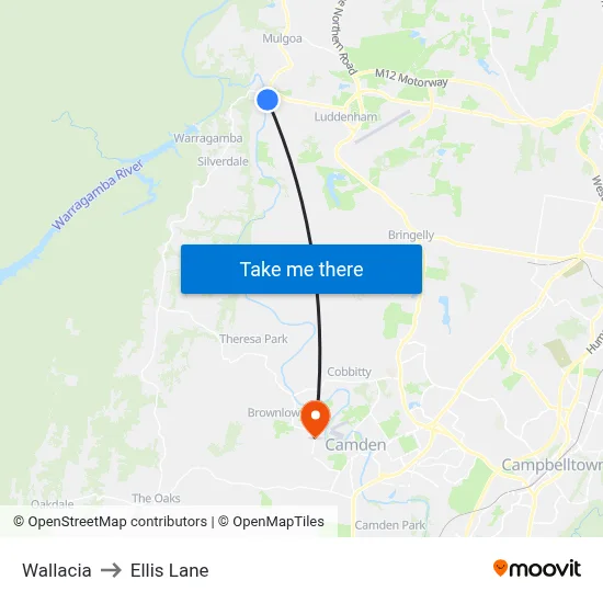 Wallacia to Ellis Lane map