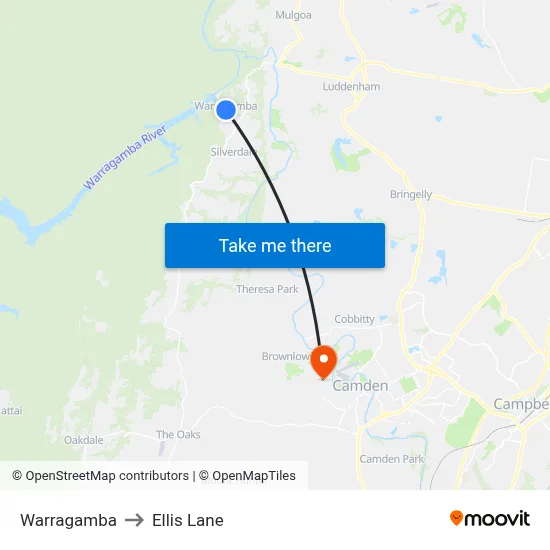 Warragamba to Ellis Lane map