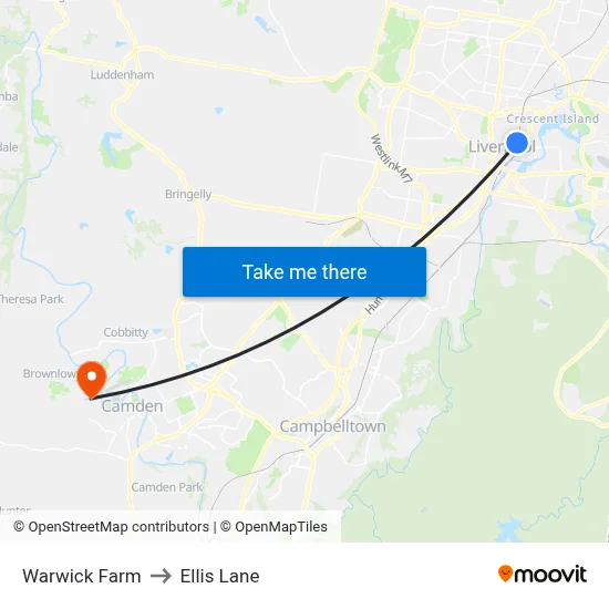 Warwick Farm to Ellis Lane map