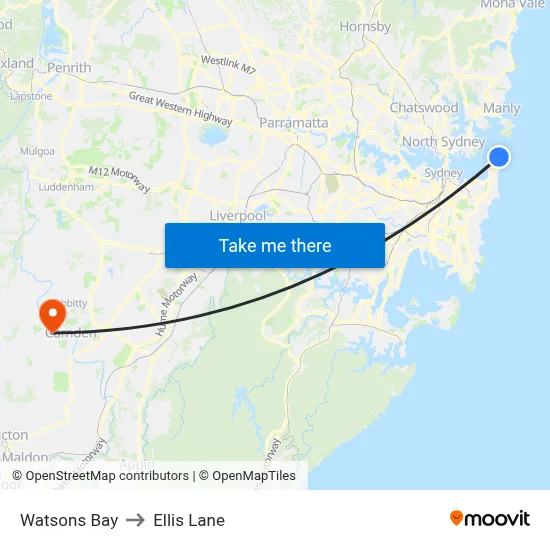 Watsons Bay to Ellis Lane map