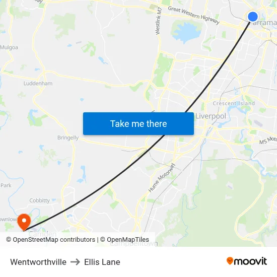 Wentworthville to Ellis Lane map