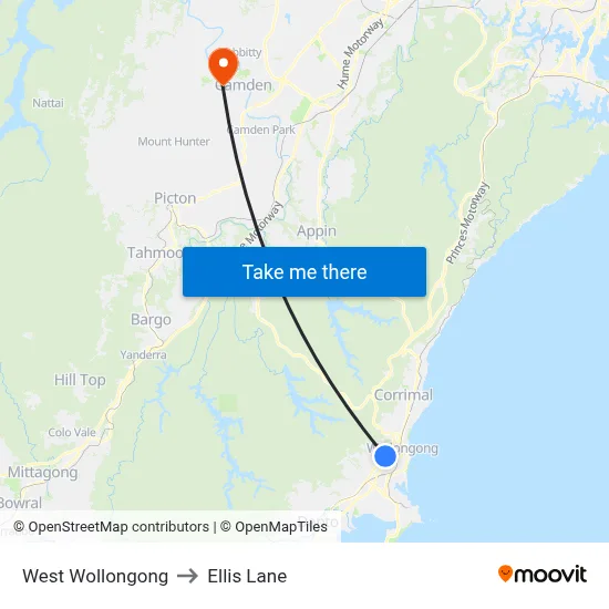West Wollongong to Ellis Lane map