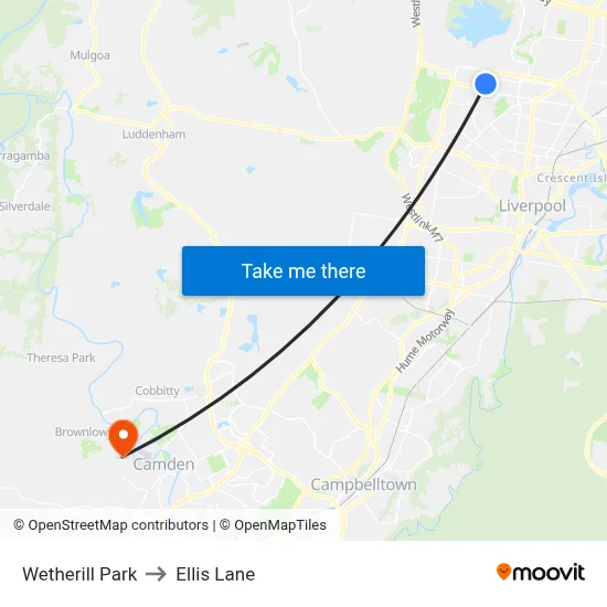 Wetherill Park to Ellis Lane map
