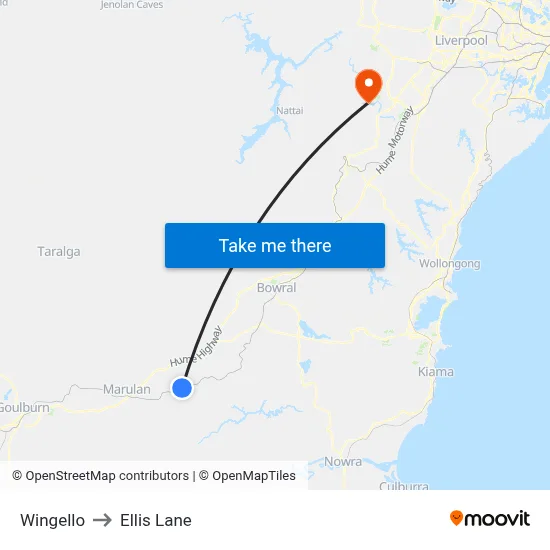 Wingello to Ellis Lane map