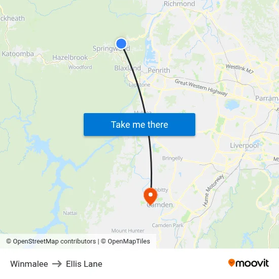 Winmalee to Ellis Lane map