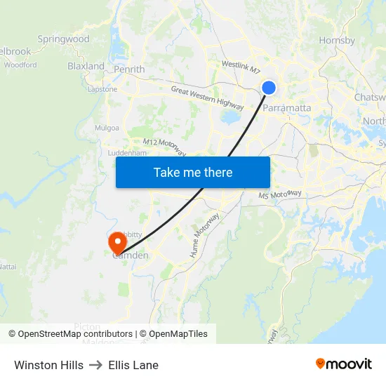 Winston Hills to Ellis Lane map