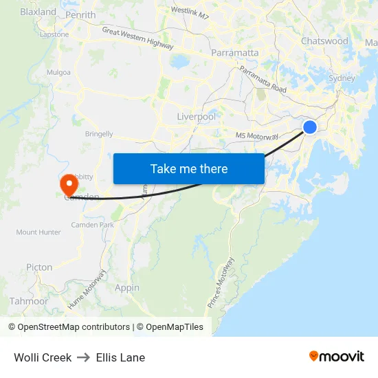 Wolli Creek to Ellis Lane map