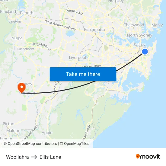 Woollahra to Ellis Lane map
