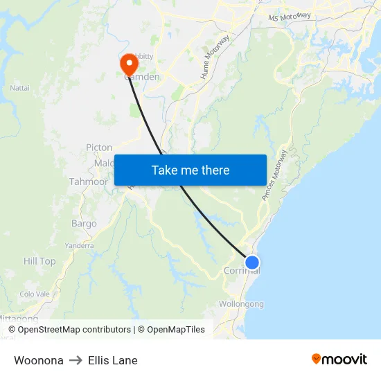 Woonona to Ellis Lane map