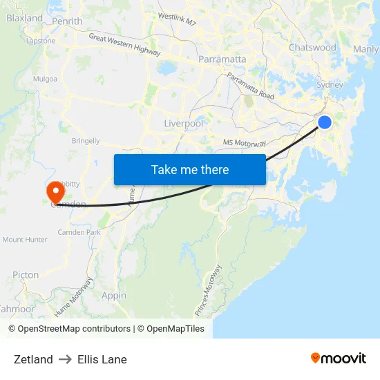 Zetland to Ellis Lane map