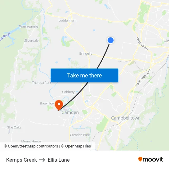 Kemps Creek to Ellis Lane map