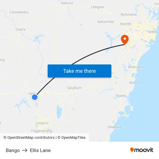 Bango to Ellis Lane map