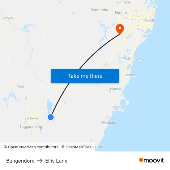 Bungendore to Ellis Lane map