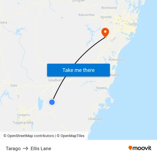Tarago to Ellis Lane map