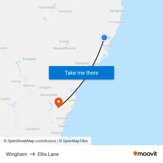 Wingham to Ellis Lane map