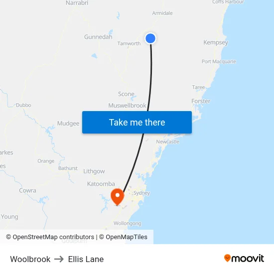 Woolbrook to Ellis Lane map