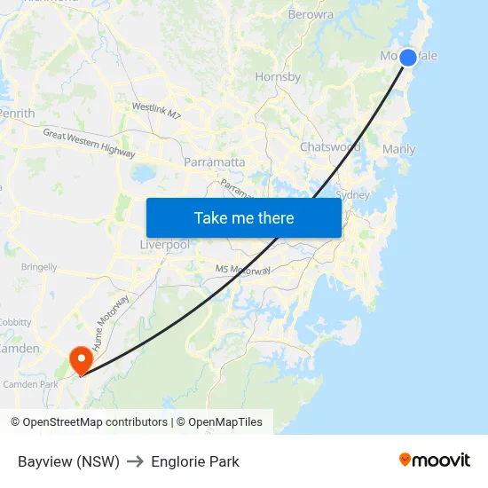 Bayview (NSW) to Englorie Park map