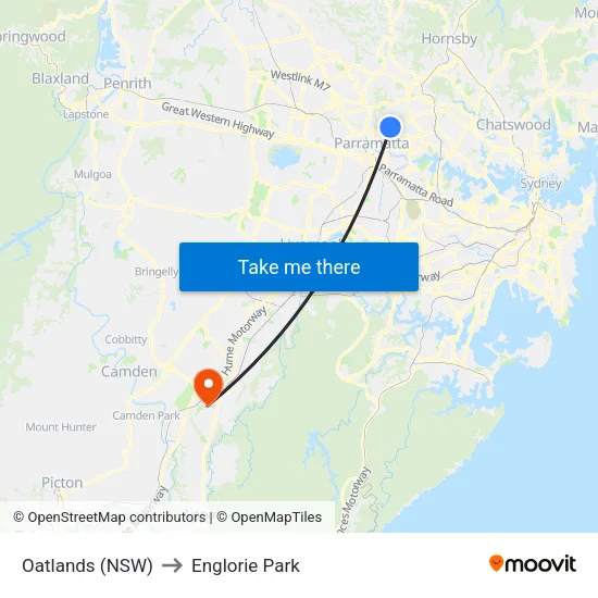 Oatlands (NSW) to Englorie Park map