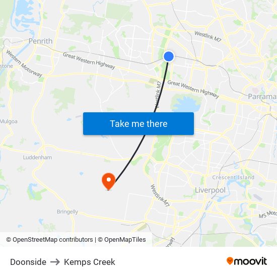 Doonside to Kemps Creek map