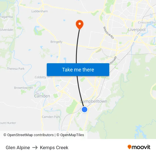 Glen Alpine to Kemps Creek map