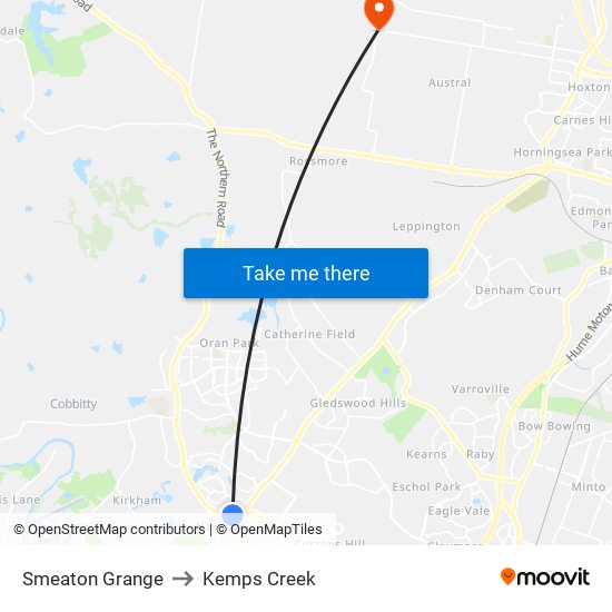 Smeaton Grange to Kemps Creek map