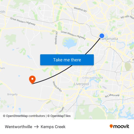 Wentworthville to Kemps Creek map