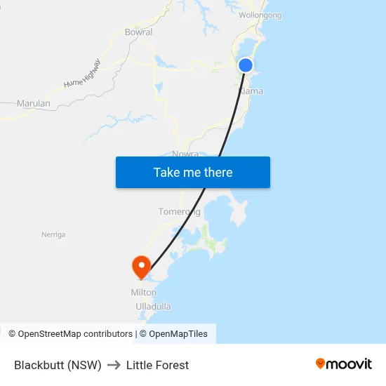 Blackbutt (NSW) to Little Forest map