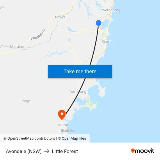 Avondale (NSW) to Little Forest map