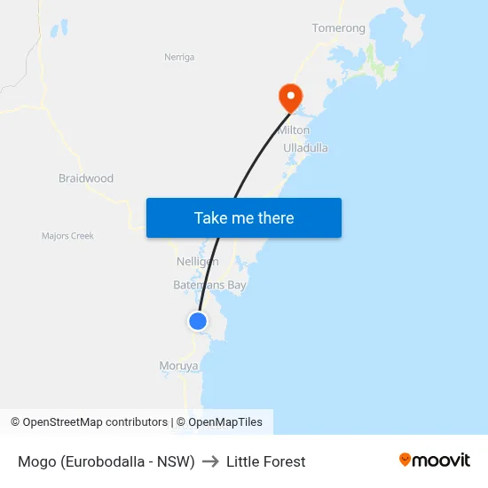 Mogo (Eurobodalla - NSW) to Little Forest map