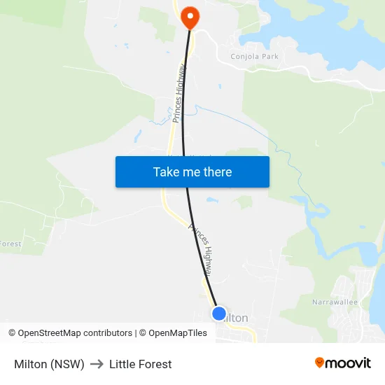Milton (NSW) to Little Forest map