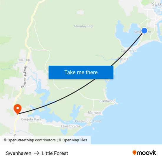Swanhaven to Little Forest map
