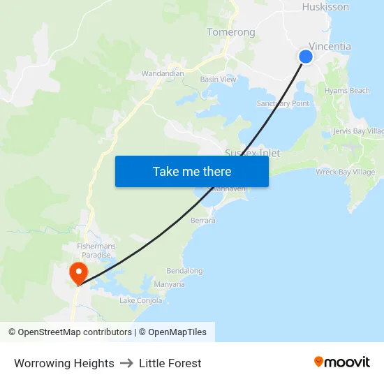 Worrowing Heights to Little Forest map
