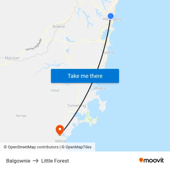 Balgownie to Little Forest map