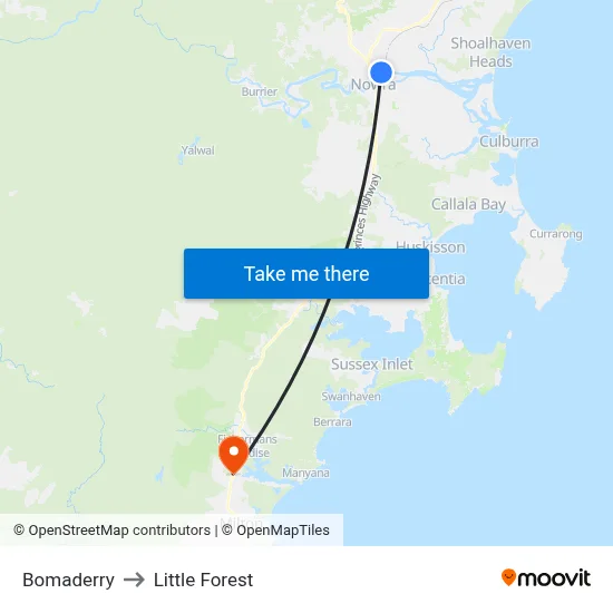 Bomaderry to Little Forest map