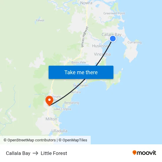Callala Bay to Little Forest map