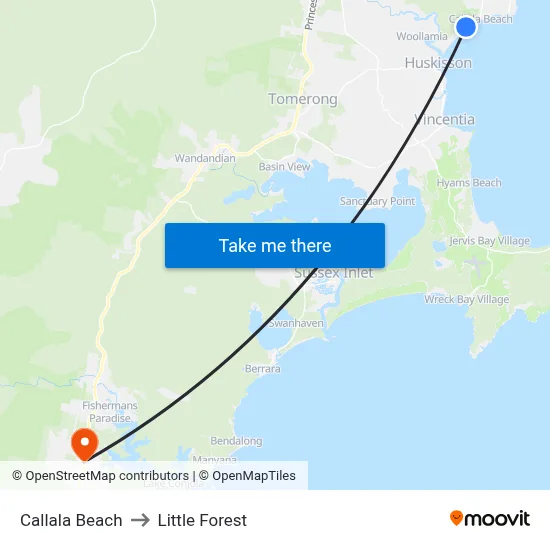 Callala Beach to Little Forest map