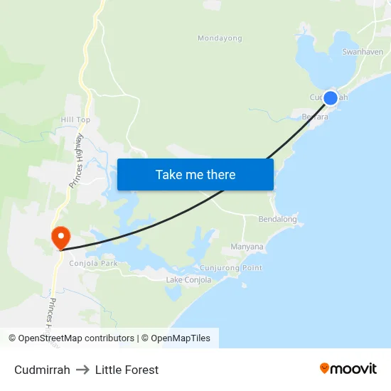 Cudmirrah to Little Forest map