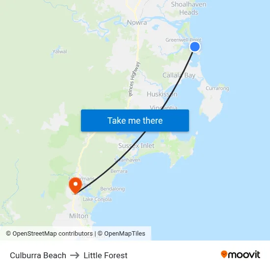 Culburra Beach to Little Forest map