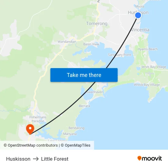 Huskisson to Little Forest map