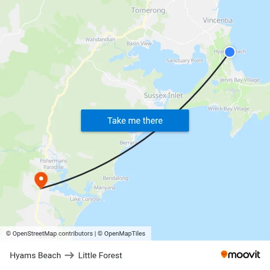 Hyams Beach to Little Forest map