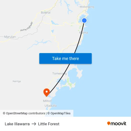Lake Illawarra to Little Forest map