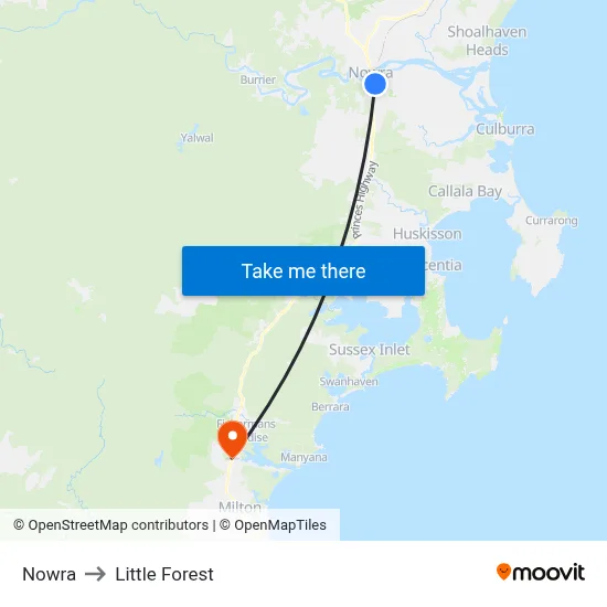 Nowra to Little Forest map