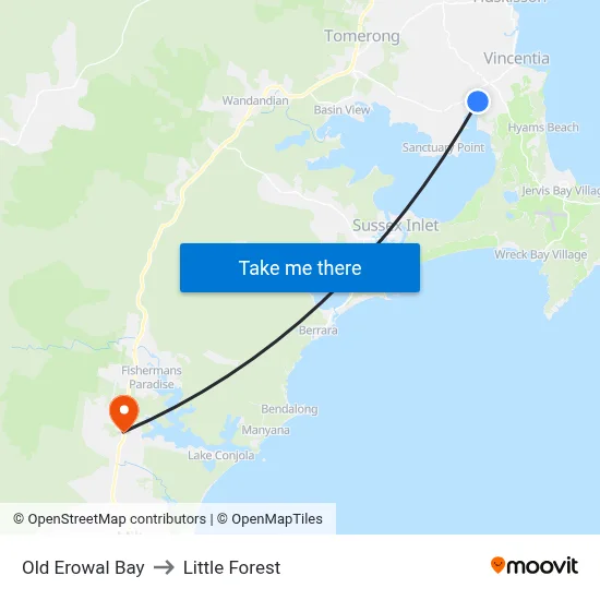 Old Erowal Bay to Little Forest map
